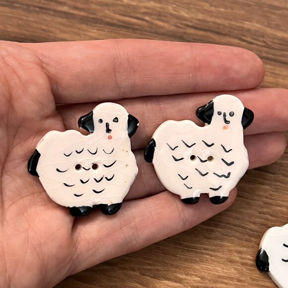Vintage Ceramic Sheep Buttons Handmade (3) - Picture 7 of 8